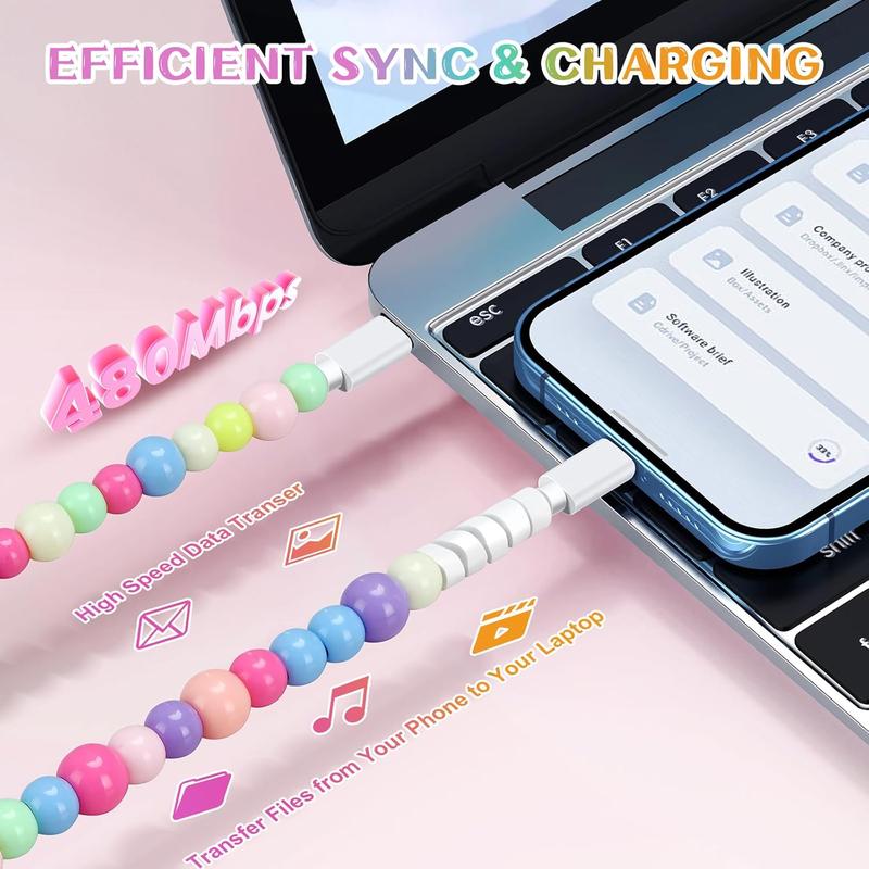 🌈Beaded Charging Cords - Fit for all device USBC & Lightening 4-in-1 USB-C Cable