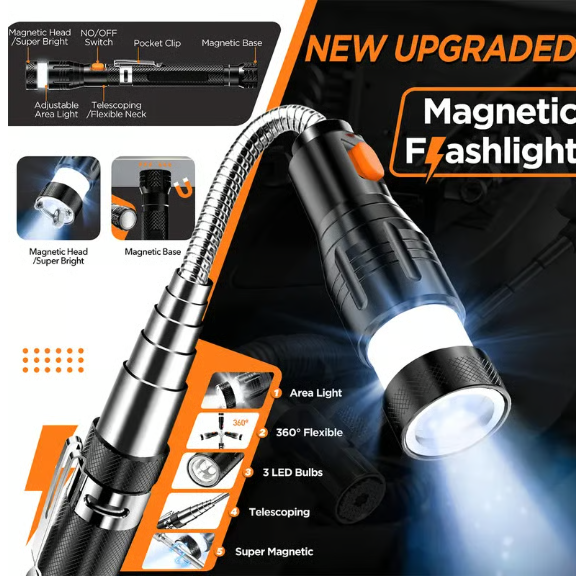 🧲Telescoping Magnetic Pickup Tool – 🔦 LED Light • Strong Magnet • Extendable • Portable